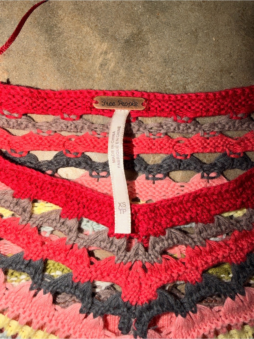 Free People Crochet Bell Sleeve Crop Sweater XS Boho Festival Stripe - Picture 2 of 9